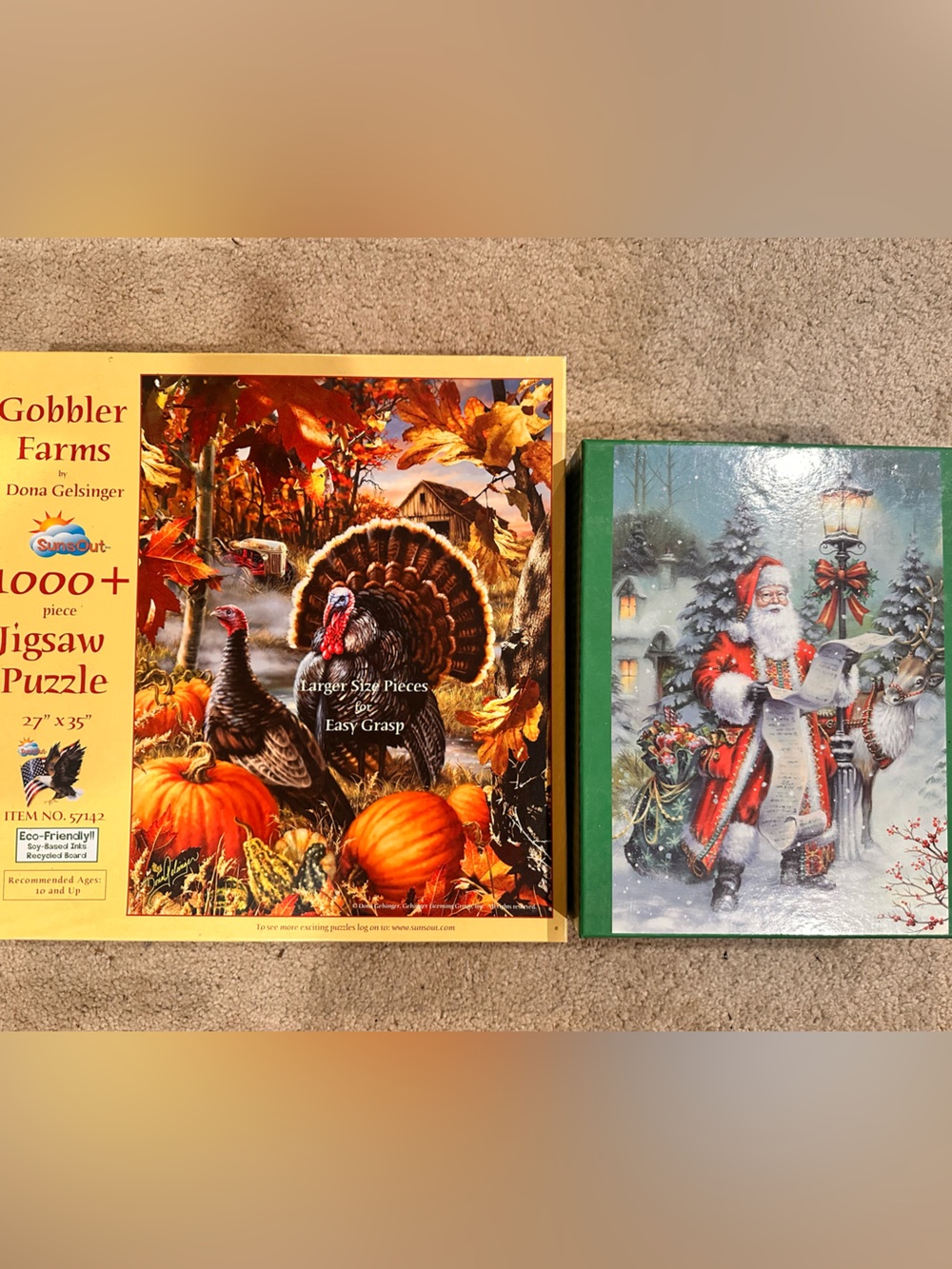 Holiday puzzles Thanksgiving Turkey & Santa Claus 1,000 pieces each ALL PIECES